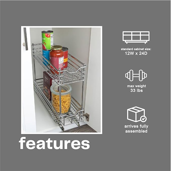 Household Essentials Glidez 2‑Tier Multipurpose Chrome‑Plated Steel Pull‑Out/Slide‑Out Under Cabinet Organizer, Chrome Finish - Image 5