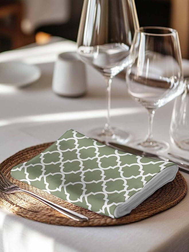 Cloth Napkins Set of 6-20x20 Inches, Green Morocco Washable Reusable Table Napkins, Boho Farmhouse Abstract Geometric Simple Soft & Absortbent Dining Napkin for Party Wedding Hotel Restaurant - Image 7
