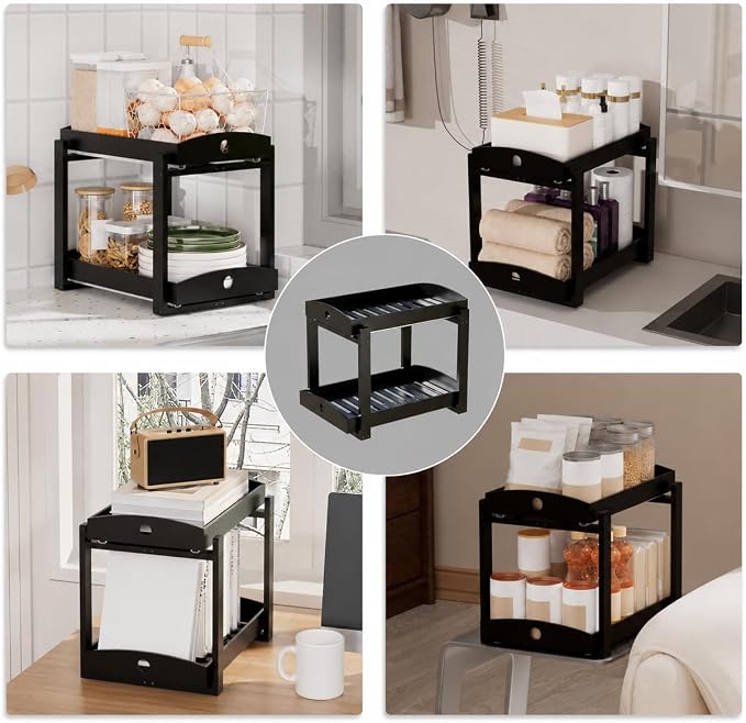 Bamboo Under Sink Organizer 2 Tier Pull Out Cabinet Storage Drawer - Image 4