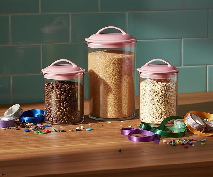 Reston lloyd Food Storage Containers, BPA Free Airtight Canisters for Cereal, Pasta, Sugar, Coffee, Flour, Cookies, Loose Tea, for Kitchen Organization, Set of 3, Pink - Image 7