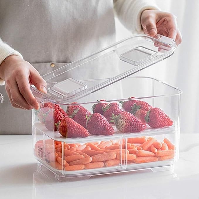 SANNO Fridge Food Storage Containers Produce Saver FreshWorks Produce Food Storage Container Bin Stackable Refrigerator Kitchen Organizer Keeper, with Removable Drain Tray to Keep Fresh - Image 7