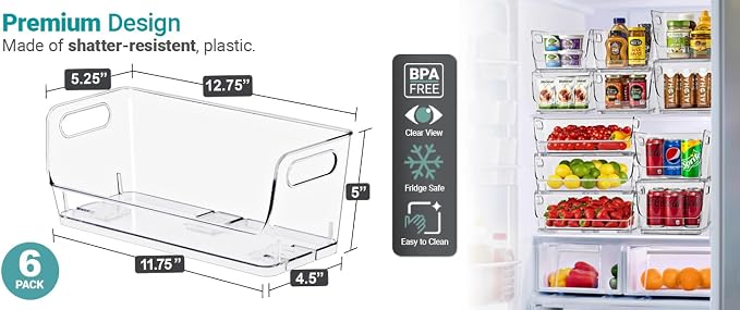 Sorbus Stackable Storage Bins Open Front, Clear Stackable Storage Bins, Pantry Bins for Storage and Organization, Acrylic Stackable Bins for Kitchen, Clear Pantry Organizer Bins (Small Narrow 6 Pack) - Image 7