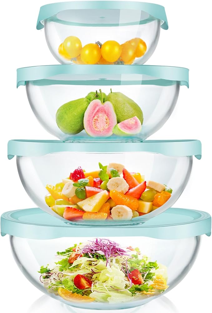 Luvan Borosilicate Clear Glass Mixing Bowls with Lids Set of 4 (0.53qt, 1.1qt, 2.1qt, 3.7qt), Space Saving Nesting Bowls Large Kitchen Salad Bowls for Meal Preping,Baking,Mixing,Dishwasher Safe - Image 2