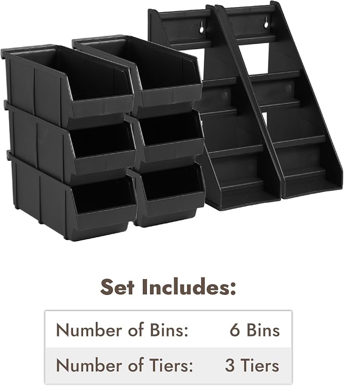 Black Self Serve Condiment Bin Stand Set, 3-Tier Stand with 6 Bins, 20" D x11.5" W x 14" H, Coffee Bar Beverage Station - Image 6