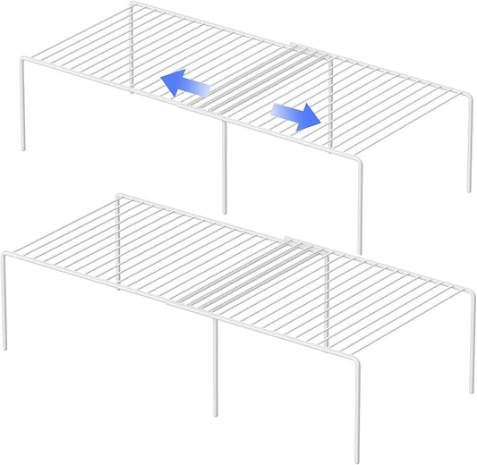 Redrubbit 4-Piece Expandable Metal Rustproof Storage Shelf Rack, Kitchen Counter and Cabinet Organizer, Space Saver for Fridge, Bathroom, White, Set of 2 by Redrubbit