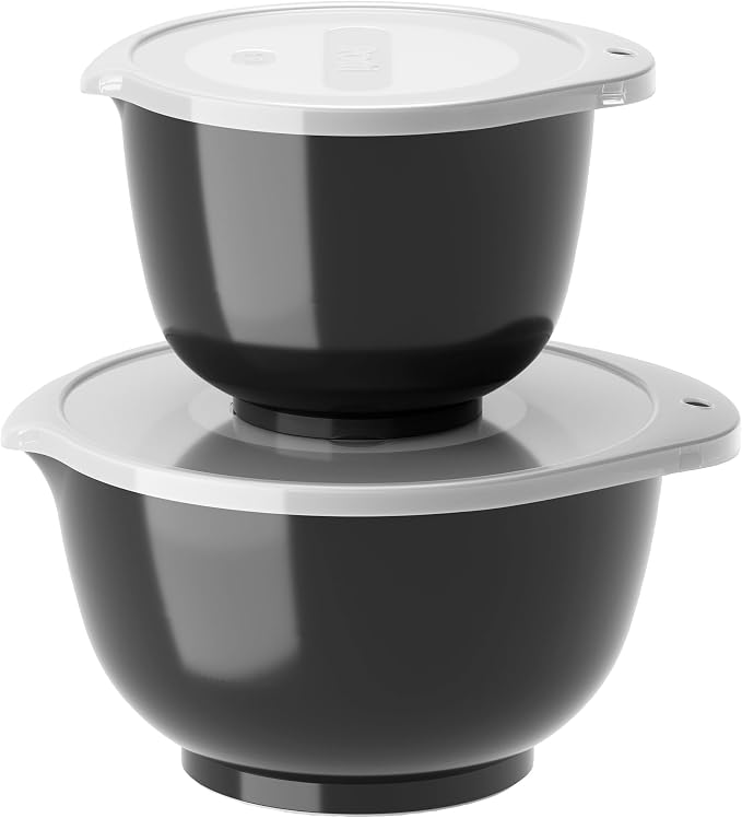 Rosti Margrethe Bowl Set, Set of 4 Mixing Bowls, 2 Mixing Bowls and 2 Lids, Recyclable Plastic, 1.5 Litre and 3 Litre, Carbon Black by Rosti
