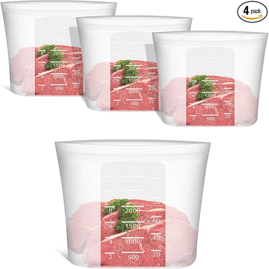Reusable Storage Bags Extra Large, 0.8 Gallon/101 fl.oz/3000 ml, 4 Pack 100% Silicone Food Storage Bags Stand Up Zip Lock for Large Food Items, Freezer Microwave Oven Dishwasher Safe, Translucent by Annaklin