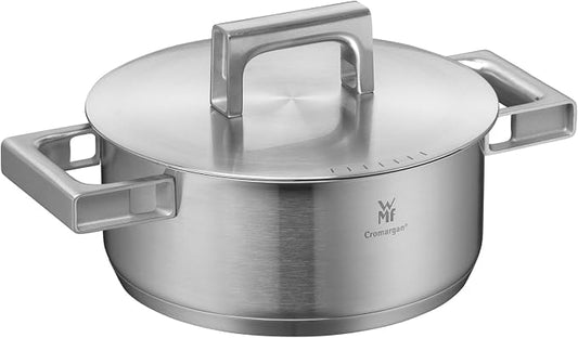 WMF Ultimate Cool Small Cooking Pot 20 cm, Stainless Steel Lid, Stewing Pot Induction 2.5 L, Cromargan Stainless Steel Matt, Heat Reducing Handles, Induction Pot with Inner Scale, Dishwasher Safe by WMF