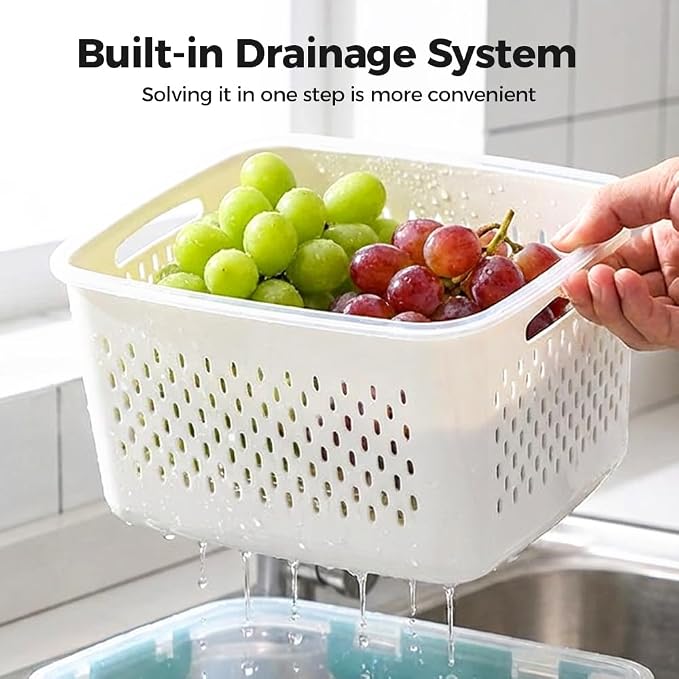 Fruit Storage Containers with Removable Colander (Green 6PCS, Small) | Leakproof Produce Containers for Fridge, Produce Storage Containers, Fridge Organizers and Storage for Fruit, Vegetables - Image 2