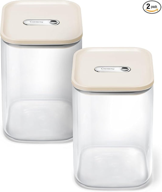Caraway 4 qt Glass Airtight Food Storage Containers with Lids | Non-Toxic, Stackable, Space-Saving Airtight Containers for Pantry, Dry Goods, 2 Pack, Cream by Caraway