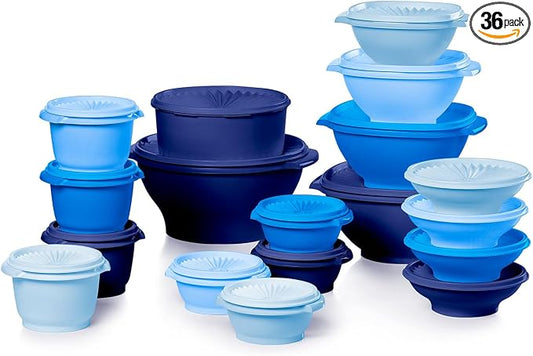 Tupperware Heritage Collection, New 36 Piece Food Storage Container Set in Vintage Blue, Dishwasher Safe and BPA Free (18 containers, 18 lids) by Tupperware