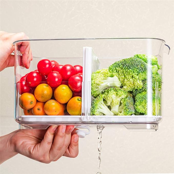 SANNO Vegetable Fruit Storage Containers, Refrigerator Storage Containers Fresh Produce Saver with Lids and Vents,Stackable Salad Lettuce Keeper for Refrigerator,BPA-free Stay Fresh Containers Bin - Image 3