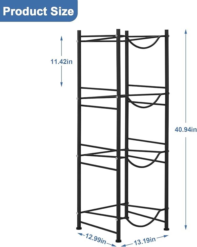 5 Gallon Water Bottle Jug Holder 4 Tier Heavy Duty Cooler Jug Storage Rack Detachable Bottle Organizer Shelf for Home, Kitchen, Office, Breakroom Space Save, Black - Image 4