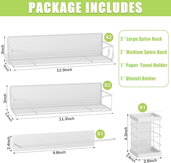Magnetic Spice Rack for Refrigerator, 6 Pack Strong Magnet Spice Organizer with Paper Towel Holder, Utensil Holder, Moveable Magnetic Fridge Shelf for Kitchen Organization and Storage (White) - Image 2