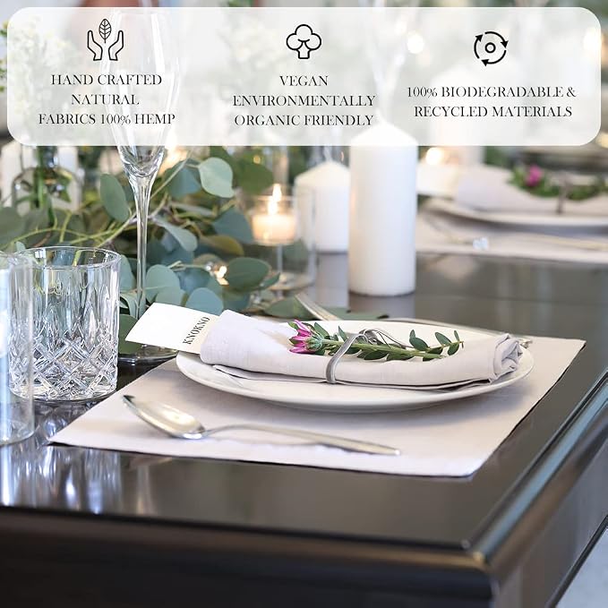 KNOKNO Home Pure Hemp Placemats 18 x 12 Inch Set of 4 Handcrafted with Mitered Corners Natural Fabric,Machine Washable Table Mats for Dining Tables (Silver Gray, Placemats | Set of 4) - Image 5