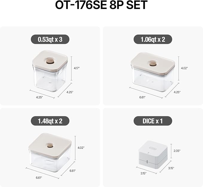VAKUEN Premium Airtight Food Storage Container. Special Edition Mercury Color 8P/Set. 7pcs Container and Vacuum Sealer. Patented Double Silicone Lining, 100% Leak Proof, BPA-FREE - Image 3
