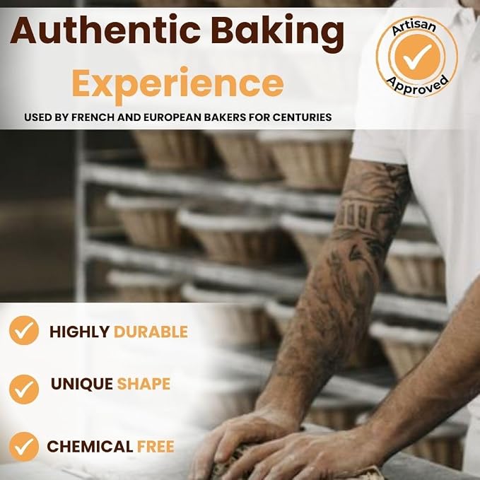 Wicker Banneton Bread Proofing Basket – 9” Round Sourdough Starter Kit with Liner & Cover – Proofing Basket for Artisan Baking – Sourdough Bread Baking Supplies & Bread Making Tools - Image 4