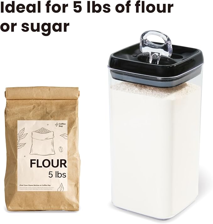 Felli Flip Tite Acrylic Food Storage Container with Lid 6” XL Air Tight Ring Seal Flip Lock, Plastic Kitchen Baking Canister for 5 lb Flour Sugar Rice Protein Powder Pantry Organizer (Nest-L Black) - Image 3