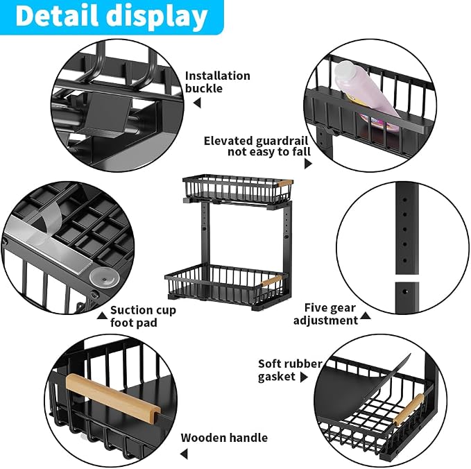 Under Sink Organizer, 2 Tier Metal Under Sink Organizers and Storage, Height Adjustable Slide out Pull out Cabinet Organizer for Kitchen Bathroom - Image 5