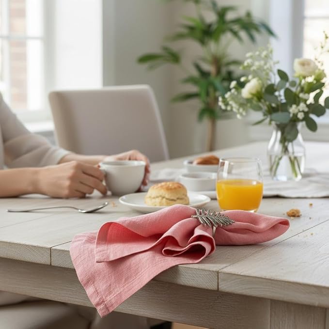 Linen Napkins –100% French Flax – Stonewashed Pure Linen Cloth Napkins - Size 18 Inch x 18 Inch – Set of 4 (Sunset Pink) - Image 7