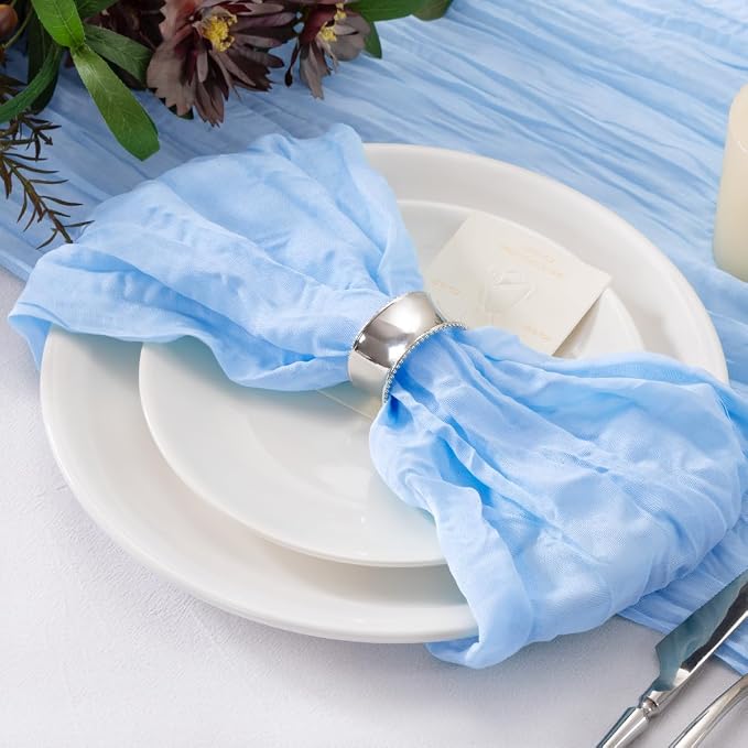 Light Blue Cheesecloth Napkins Blue Cloth Napkins Bulk,Set of 50 | 21''x21'',Washable Boho Table Gauze Fabric Napkins,for Wedding Baby Bridal Shower Dinner Party Decor - Image 4