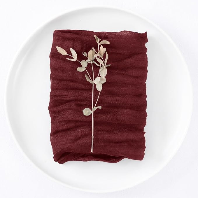 DeZerlor Burgundy Washable Cheesecloth Napkins Set of 20 for Wedding Party | Reusable Cloth Napkins Bulk, for Bridal Baby Shower Dinner Cocktail Birthday Home, 21x21 Inches - Image 4