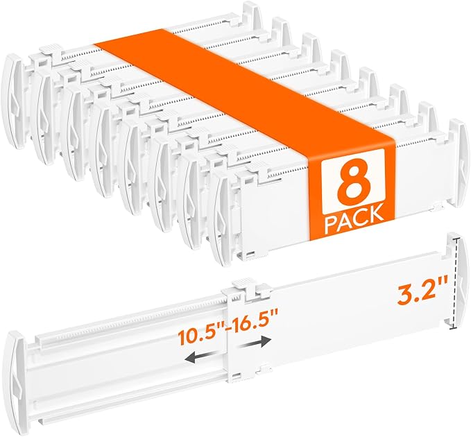 Lifewit 3.2" High Drawer Dividers for Clothes, Adjustable Drawer Organizers | 10.5"-16.5" Expandable Plastic Separator for Dresser, Kitchen, Cabinet, Closet, Nursery, Socks & Underwear Storage, 8 Pack by Lifewit