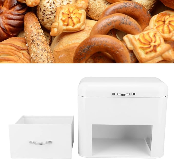 Asixxsix 2 Layer Metal Bread Box for Kitchen Countertop, Large Bread Container Bread Storage Container Metal Food Storage Bread Keeper Counter Organizer, Farmhouse Kitchen Decor (Milky White) - Image 5