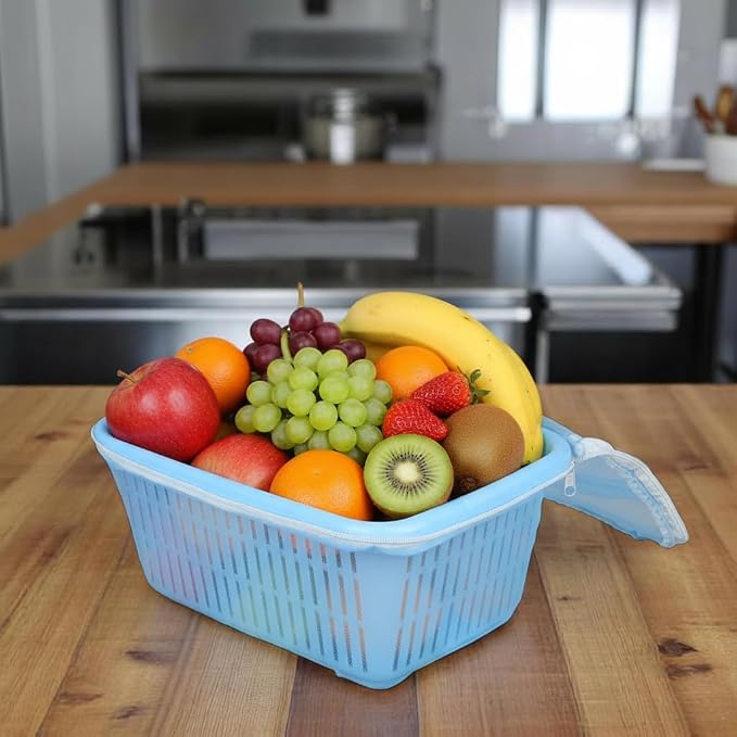 Go Hooked Multipurpose Plastic Storage/Gift Basket With Net Cover | Stylish Basket With Zip Net Cover Pack Of 1 (Blue). by Go+Hooked