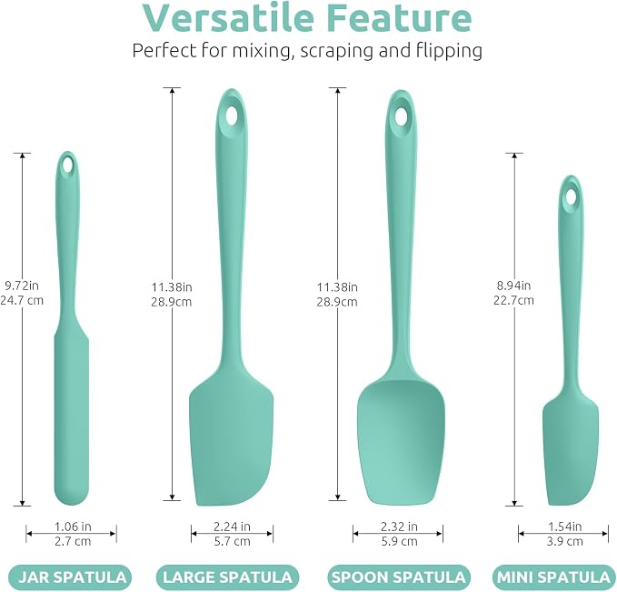 U-Taste Multicolors 18/8 Stainless Steel Measuring Cups and Spoons Set of 10 and Aqua Sky 600ºF High Heat-Resistant Silicone Spatula Set of 4 - Image 3