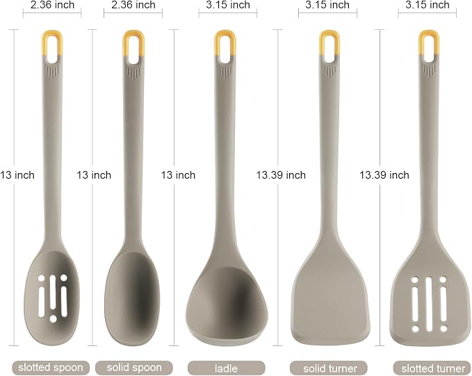 Silicone Kitchen Cooking Utensils Set: MOACC Heat Resistant 13inch Long Kitchen Gadgets, BPA Free Non Stick Rubber Cook Accessories For Food Prep, Frying, Serving, Basting (Light Grey) - Image 7