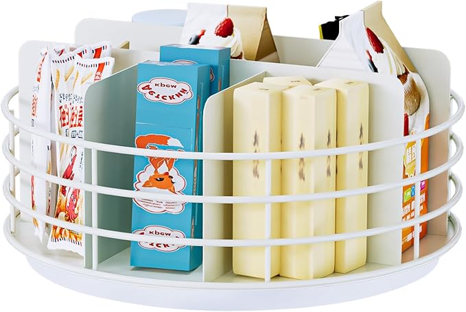 Snack Organizer - Versatile Snack Storage, Lazy Susan with Convenient Grab-and-Go Design, Metal Snack Holder for Home, Office, Breakroom, 10.85" L x 10.85" W x 5" H (White) by NANAGIFTREE