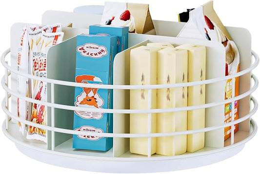 Snack Organizer - Versatile Snack Storage, Lazy Susan with Convenient Grab-and-Go Design, Metal Snack Holder for Home, Office, Breakroom, 10.85" L x 10.85" W x 5" H (White) by NANAGIFTREE