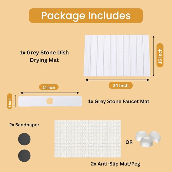 2-In-1 Stone Dish Drying Mat Set For Kitchen Counter. New Collapsiable Space Saving Diatomaceous Earth Stone Dish Mat 23.6"(L)x15.3"(W) + Faucet Protector 23.6"(L)x4(W)- Ultra Absorbent Non-Slip-White - Image 7