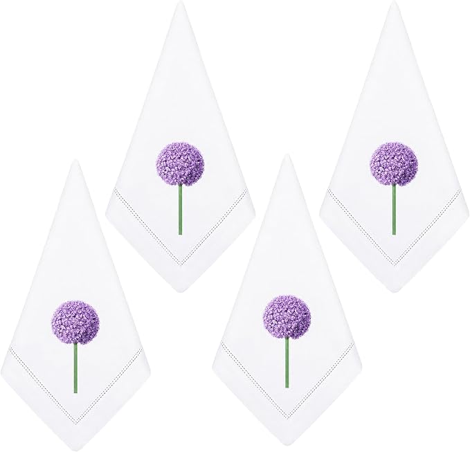Cloth Tea Napkins Set of 4, Floral Print Cloth Napkins, Minimal Reusable Cotton Table Napkins for Dinner, Weddings, Parties, Coffee and Cocktail Settings, 20x20 Inches (Dandelion) by EmbroideryLinenVN