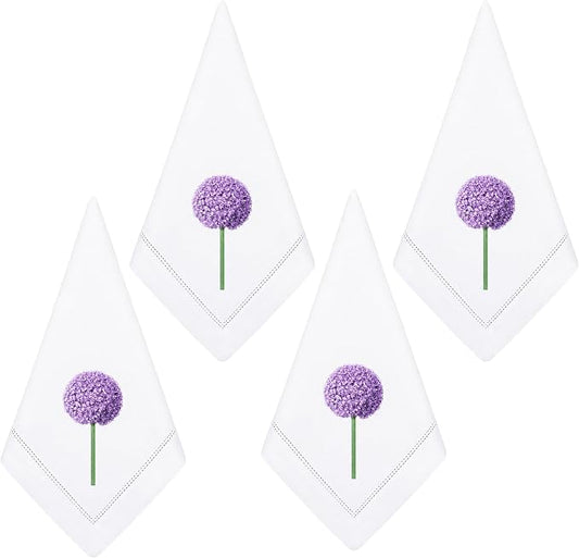 Cloth Tea Napkins Set of 4, Floral Print Cloth Napkins, Minimal Reusable Cotton Table Napkins for Dinner, Weddings, Parties, Coffee and Cocktail Settings, 20x20 Inches (Dandelion) by EmbroideryLinenVN