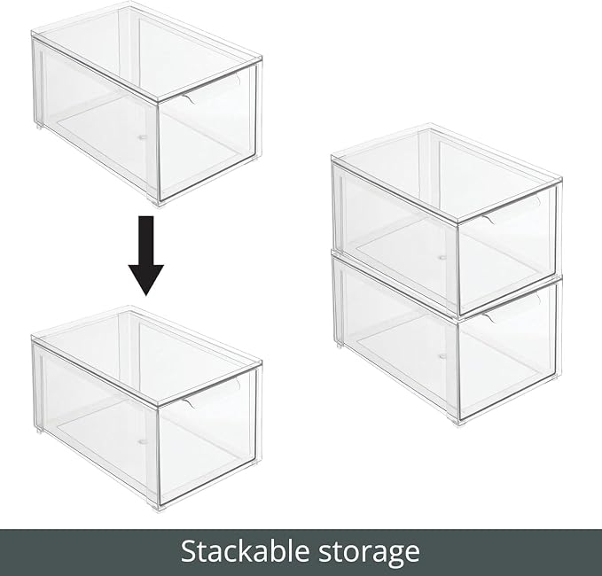 mDesign Plastic Stackable Bathroom Storage with Pull Out Bin Organizer Drawer for Cabinet, Vanity, Shelf, Cupboard, Cabinet, or Closet Organization - Lumiere Collection - Clear - Image 4