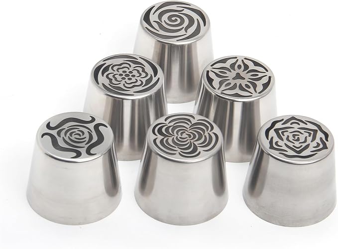 9Pcs Extra Large Russian Piping Tips Set, Stainless Steel Rose Flower Nozzles for Cake Decorating Baking Tools, Includes 6 Extra Large Flower Tips, 2 Leaf Tips, 1 Piping Bag Adapter - Image 6
