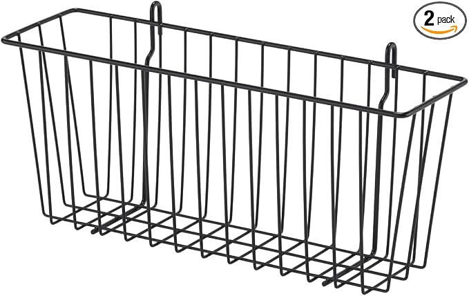 TRINITY 15-Inch Metal Hanging Basket to Use With Shelf Units and Storage Racks for Garage, Kitchen, and Closet Organization, NSF Certified, 10 Pound Capacity, Black, 2-Pack by TRINITY