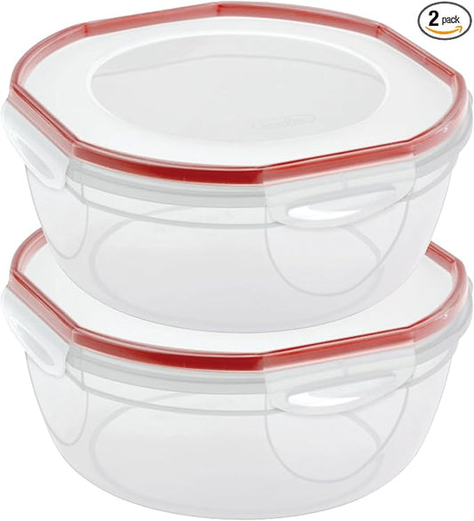 Sterilite Ultra-Seal 8.1 Qt Bowl, Large Airtight Food Storage Container, Latching Lid, Microwave and Dishwasher Safe, Clear With Red Gasket, 2-Pack | Large Latching Lid with Red Gasket, Airtight and Watertight Seal, Microwave, Freezer and Dishwasher Sa... by Sterilite