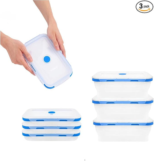 Collapsible Food Storage Containers, 3 Piece, 40 oz | Silicone, Airtight Lids, Space-Saving, Reusable Meal Prep, Microwave, Freezer & Dishwasher Safe by SmartDesignForEverydayLife