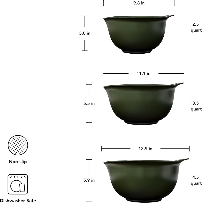 KitchenAid Universal Nesting Plastic Mixing Bowls, Set of 3, 2.5 quart, 3.5 quart, 4.5 quart, Evergreen - Image 2