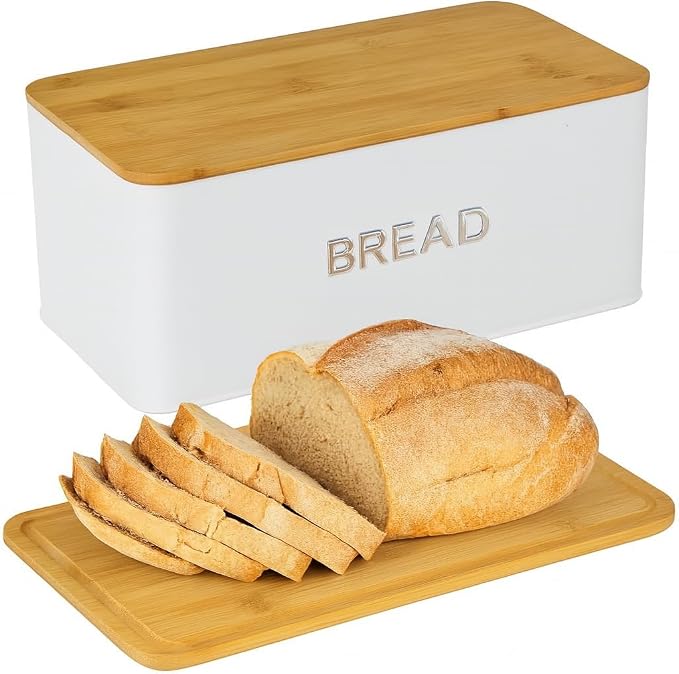 Bread Box for Kitchen Countertop, Homemade Bread - Bamboo Cutting Board Lid | Large Bread Box for Homemade Bread - Storage Bread Box with Cutting Board Lid by CulinaryCouture