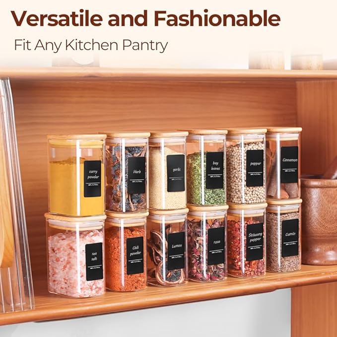 ComSaf Spice Jars 8oz Set of 6, Small Seasoning Containers with 9 Labels | Small Glass Jars With Labels, Empty Rectangle Canisters, Spice Rack Organization, Loose Tea, Herb, Powder, Dry Good, BPA Free - Image 6