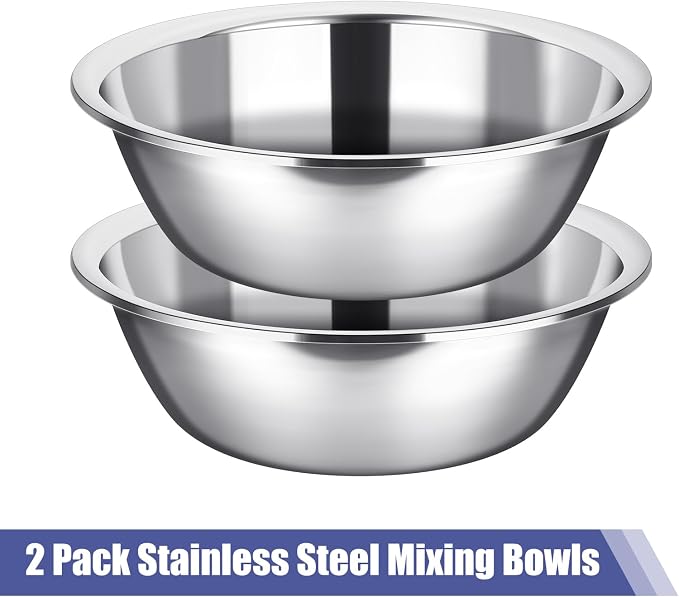 Nuogo 2 Pack 17 Quart Large Mixing Bowl Oversized All Purpose Stainless Steel Mixing Bowl Metallic Flat Base for Home Commercial Prepping Baking Marinating Cooking Brining - Image 2