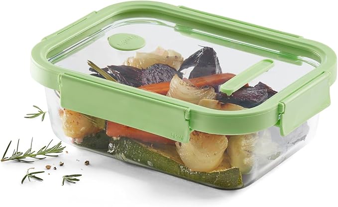 Lékué Rectangular Glass Food Container with Airtight Lid & Steam Valve - 51oz - Borosilicate Glass & 100% Platinum Silicone Lidded Dish for Storage and Cooking - Microwave, Freezer & Dishwasher Safe - Image 2