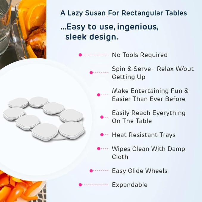 White- The Lazy Susan Revolution - The First Patented Lazy Susan Turntable Expandable for Rectangular & Oblong Tables - Kitchen & Dining Tables - Great Gift! Parties & Gatherings - Image 3