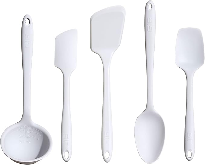 GIR: Get It Right 5 Piece Silicone Ultimate Kitchen Utensils Set - Ladle, Spatula, Flip, Spoon & Spoonula - Non-Toxic Cooking Utensils for Nonstick Cookware, Cooking and Baking - Studio White by GIRGetItRight