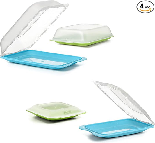TATAY Cold Meat Containers for Fridge | Set of 4: 2 Maxi + 2 Mini | Fridge Storage | Removable Lid, Stackable | Microwave, Freezer and Dishwasher Safe | BPA-Free, Colour Blue and Lime by TATAY