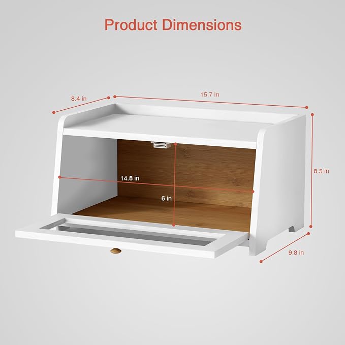 Goozii White Bread Box for Kitchen Countertop, Modern Counter Breadbox for Homemade Bread, Large Corner Bread Storage Container for Sourdough Loaf Organizers and Storage (White Bamboo Wood) - Image 6